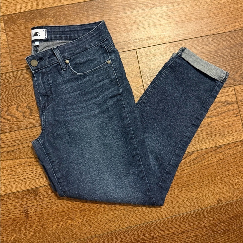 Paige Kylie Crop Jeans Womens 29 Dark Wash Slim Straight Leg Denim Cuffed Indigo